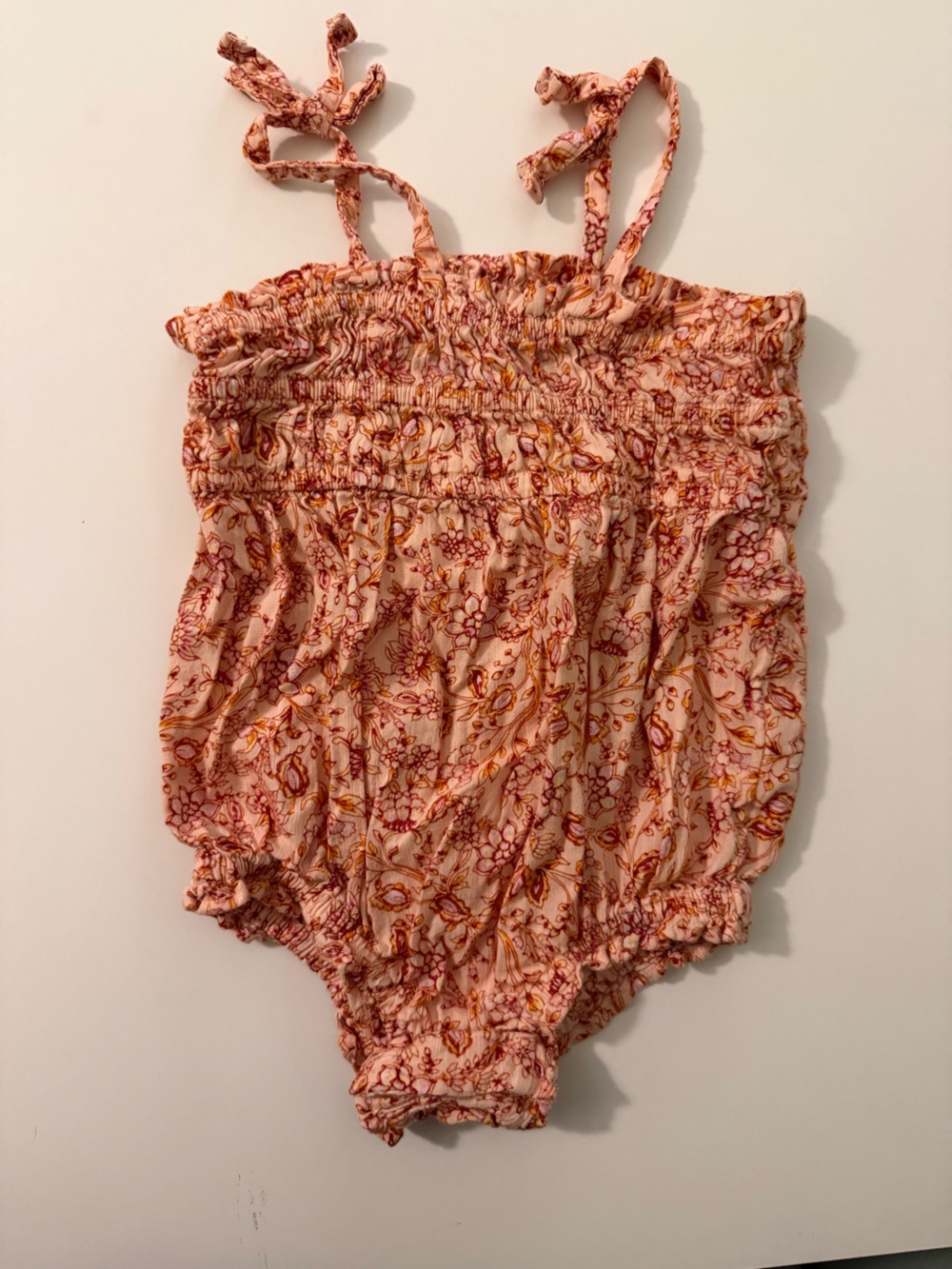 Smocked Floral Baby Romper in Blush and Rust